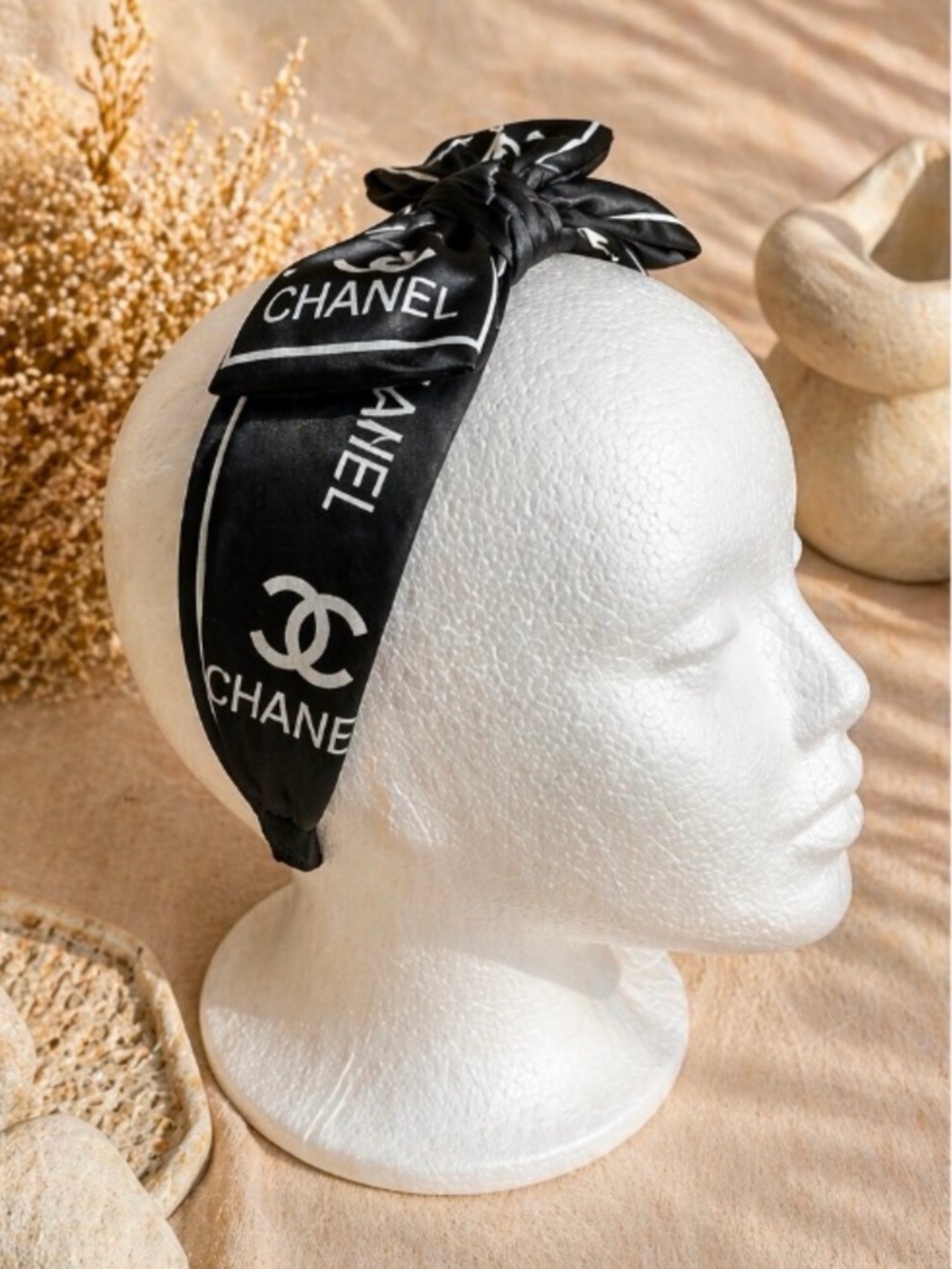 GWP Black and White Logo Satin Knot Headband